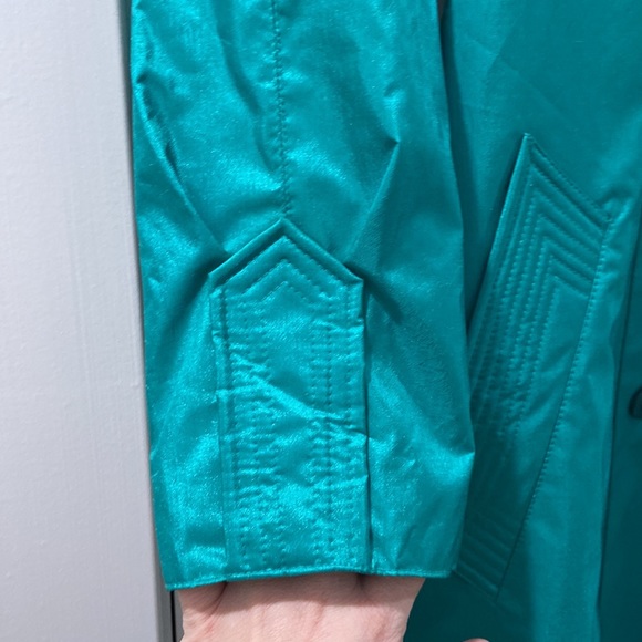 Vintage British Mist Trench Rain Coat Teal Green Long Jacket Size 3/4 petite EUC - Picture 7 of 16